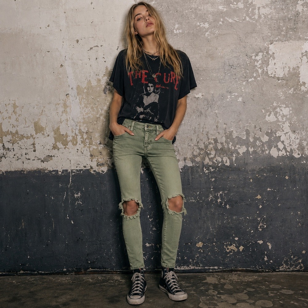 Free People Womens Skinny Jeans W26 Grunge Indie Festival Distressed‎ Sage Edgy